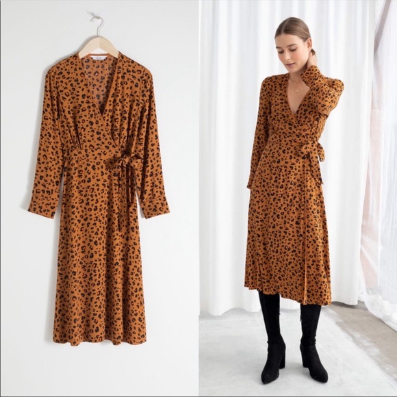 & Other Stories Dresses & Skirts - & OTHER STORIES Leopard Wrap Dress midi 10 v neck